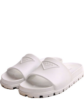 Prada White Logo Rubber Slide Sandals